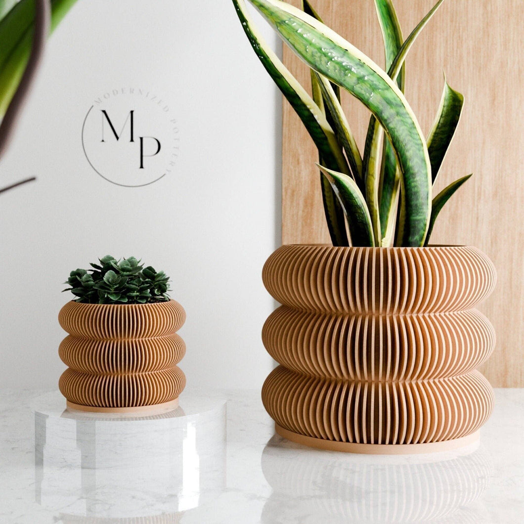 Triple BUBBLES Planter: Natural Wood / 6