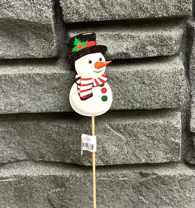 Snowman Wood Stick White/Black/Red