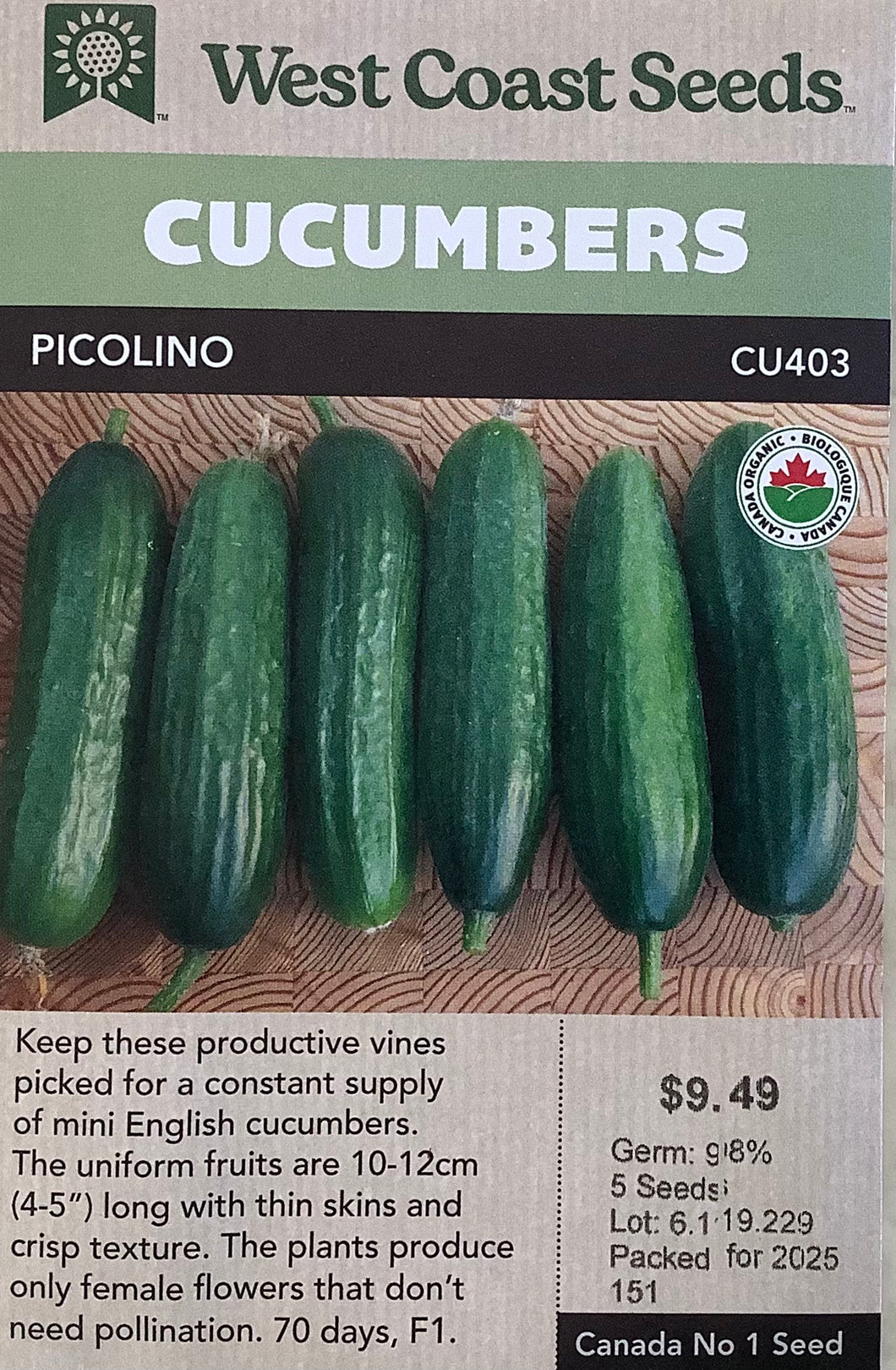 Cucumbers - Picolino F1 Certified Organic
