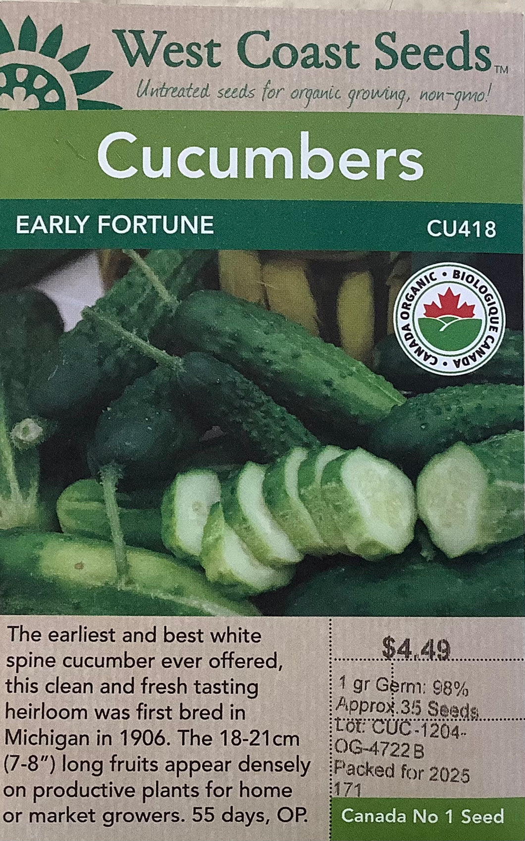 Cucumbers - Early Fortune Certified Organic