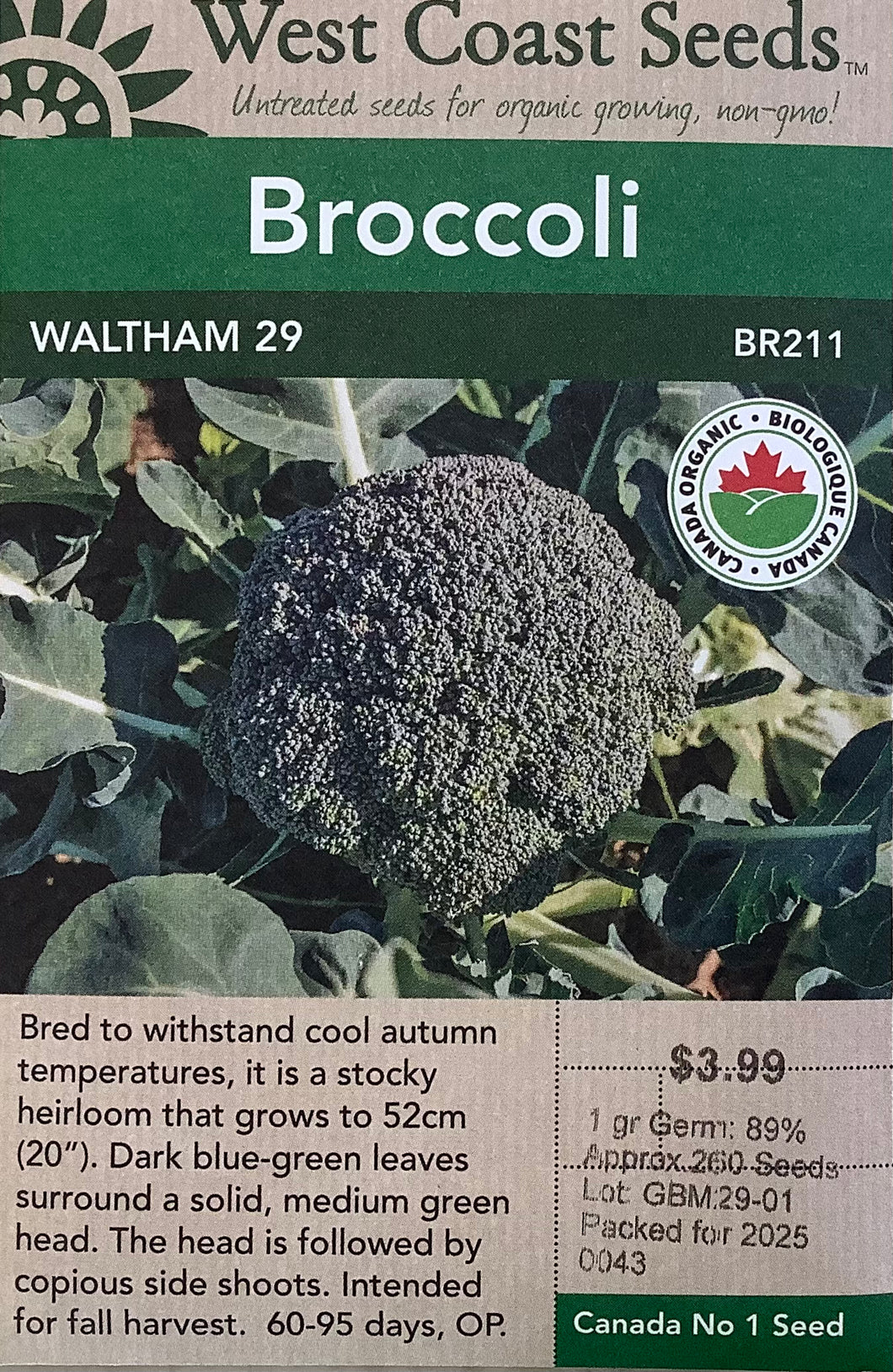 Broccoli - Waltham 20 Certified Organic