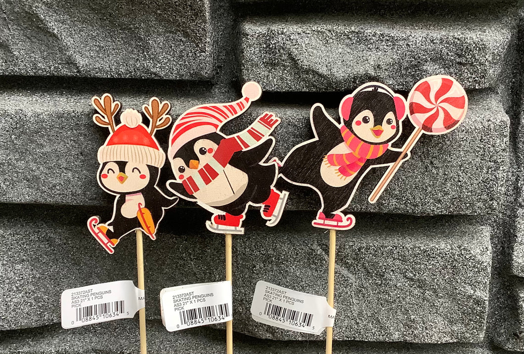 Skating Penguin Wood Stick