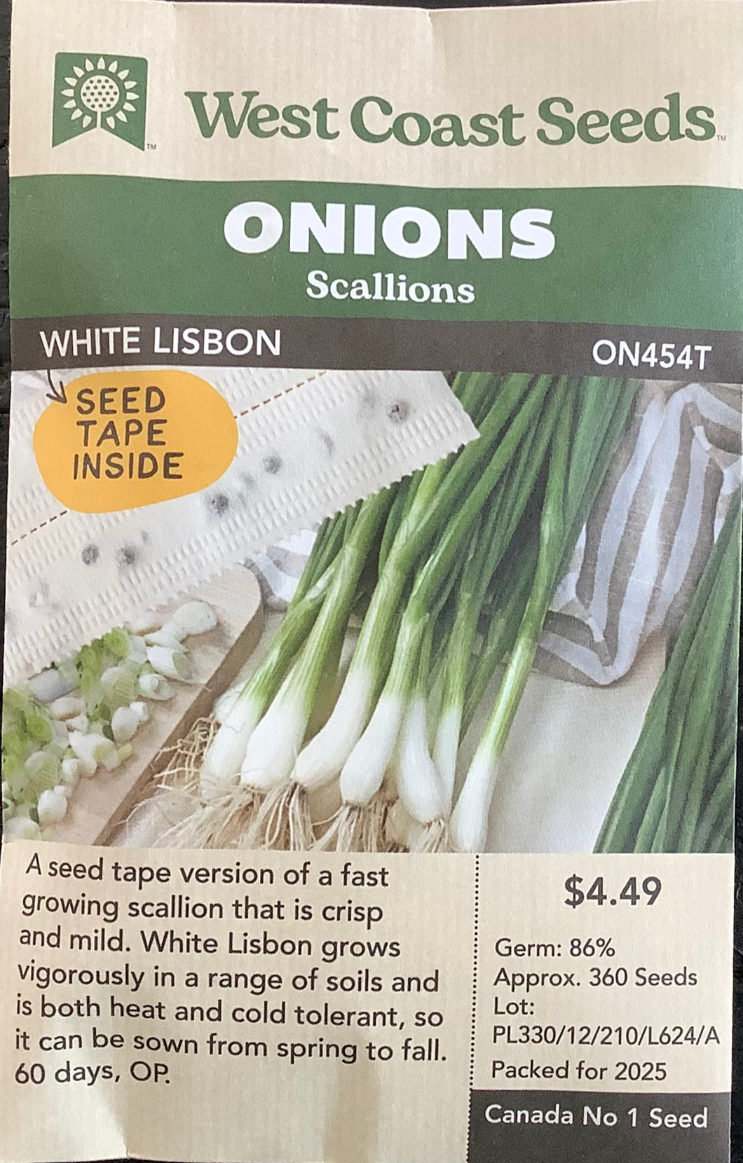 Onions - White Lisbon Seed Tape (2 x 2.5m)