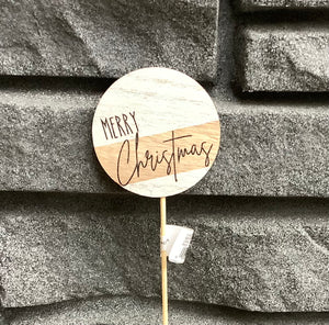 Merry Christmas White with Gold Wood Stick