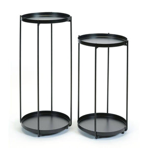 S/2 ROUND BLACK PLANT STANDS