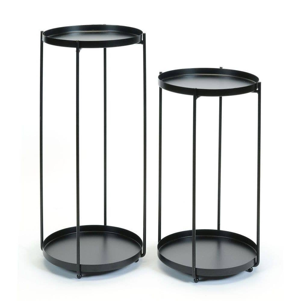 S/2 ROUND BLACK PLANT STANDS