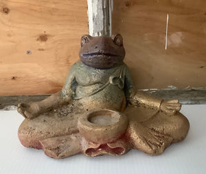 Meditating Frog Statue with Candle Holder