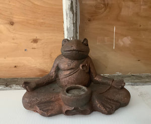 Meditating Frog Statue with Candle Holder