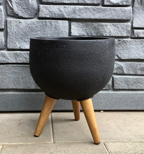 13.25" Rustic Round Planter with Stand