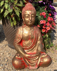 Large Meditating Buddha Statue - Gold/Red
