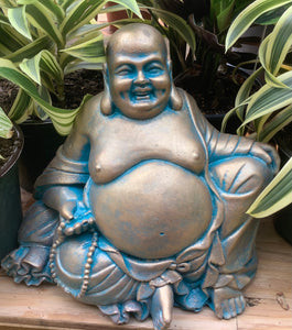 Small Sitting Laughing Buddha Statue -Blue
